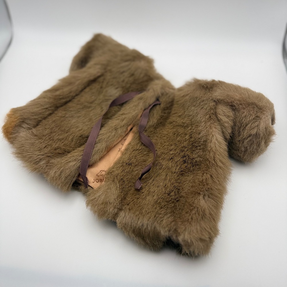 Vintage Jordache Doll Faux Fur Cropped Jacket Brown Ribbon Tie